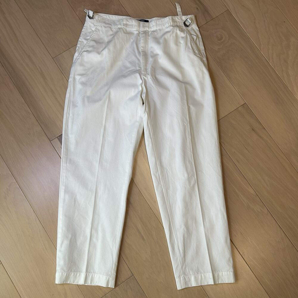 Vintage Polo by Ralph Lauren White Chino Pleated Pant Cinch Men's 35x29